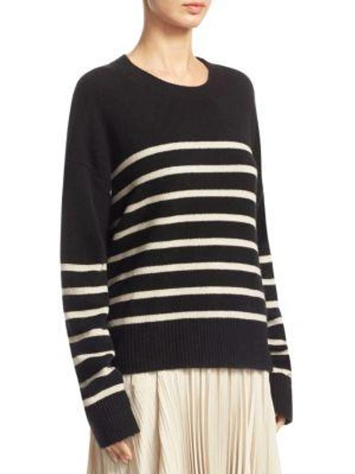 Shop Vince Striped Boxy Cashmere Sweater In Black Chalk