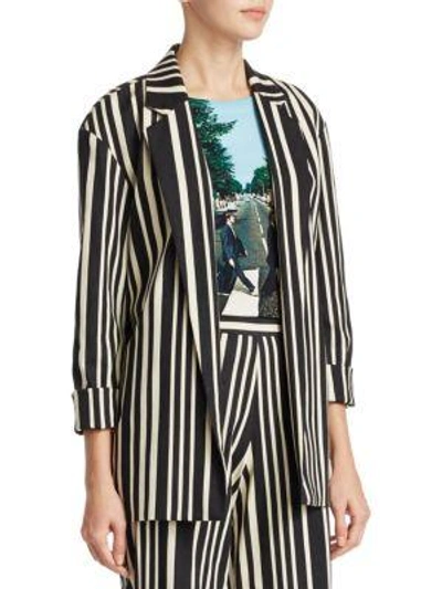 Shop Alice And Olivia Neta Striped Boyfriend Jacket In Black White