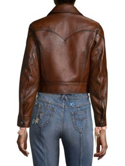 Shop Coach Landscape Leather Jacket In Brown