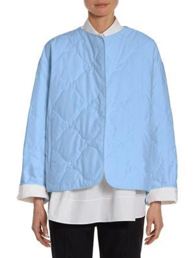 Shop Jil Sander Cotton Poplin Quilted Coat In Light Blue