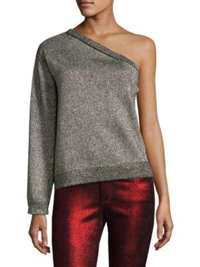 Shop Rta One-shoulder Metallic Sweater In Steel