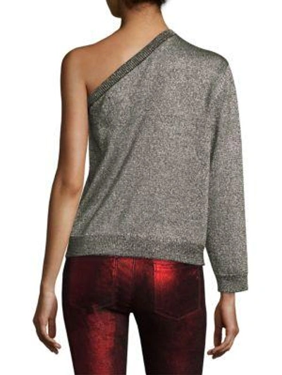 Shop Rta One-shoulder Metallic Sweater In Steel