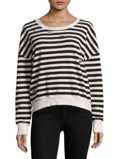 Shop Splendid Distressed Stripe Sweatshirt In Black Off White