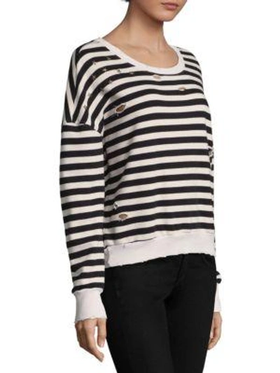 Shop Splendid Distressed Stripe Sweatshirt In Black Off White
