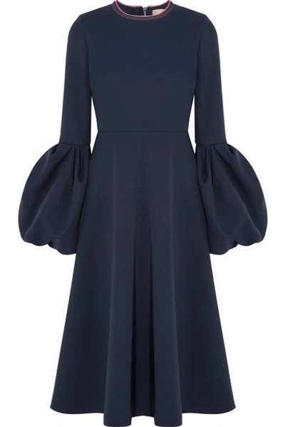 Shop Roksanda Aylin Satin-trimmed Crepe Midi Dress In Midnight Blue