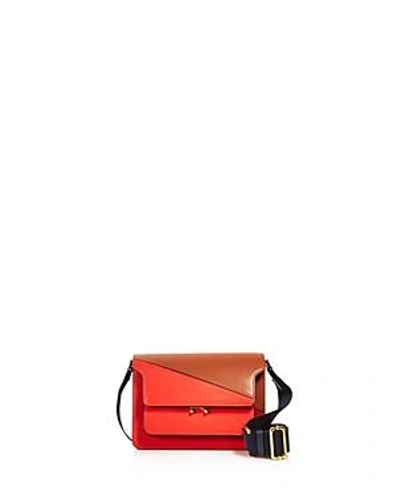 Shop Marni Trunk Leather Shoulder Bag In Poppy Red/gold