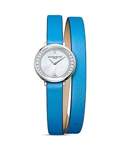 Shop Baume & Mercier Petite Promesse Diamond Double Wrap Watch, 22mm In White/blue