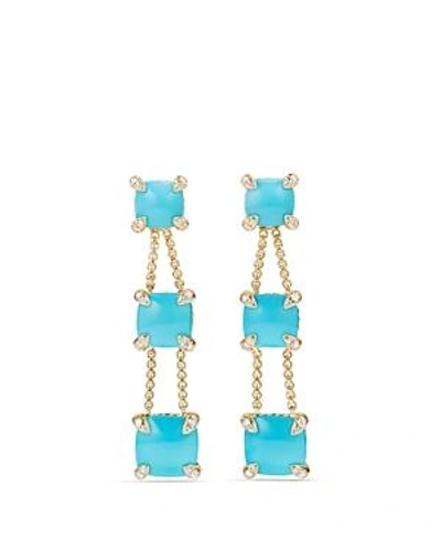 Shop David Yurman Chatelaine Linear Chain Earrings With Turquoise & Diamonds In 18k Gold In Blue/gold