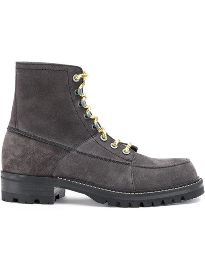 Shop Lanvin Lace-up Ankle Boots In Grey