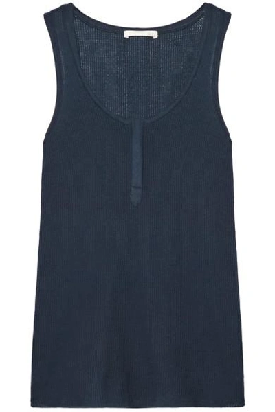 Shop Skin Whitney Waffle-knit Cotton Pajama Top In Midnight Blue