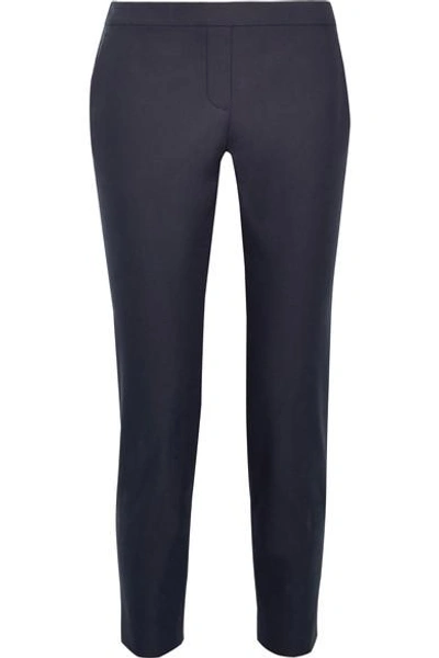 Shop Theory Thaniel Cropped Stretch Cotton-blend Twill Slim-leg Pants In Navy