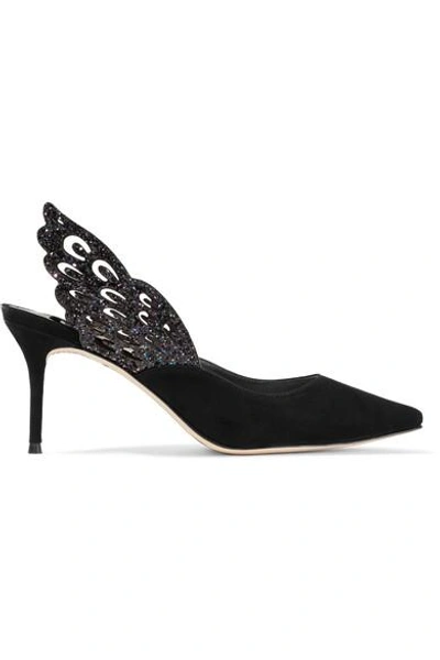 Shop Sophia Webster Angelo Cutout Glittered Leather And Suede Slingback Pumps In Black