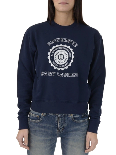 Shop Saint Laurent Universite Marine Crewneck In Blue