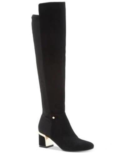 Shop Dkny Cora Wide Calf Boots, Created For Macy's In Black Suede