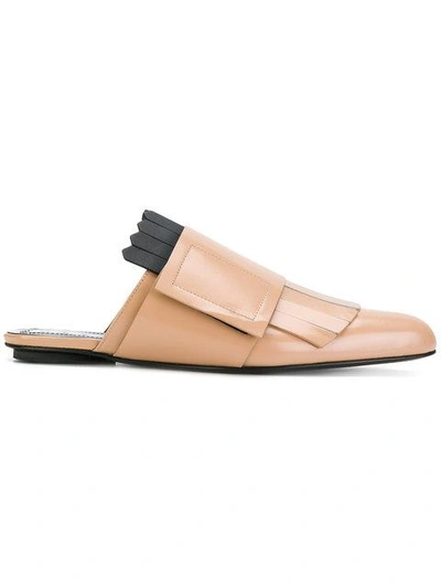 Shop Marni Fringed Buckle Mules In Neutrals