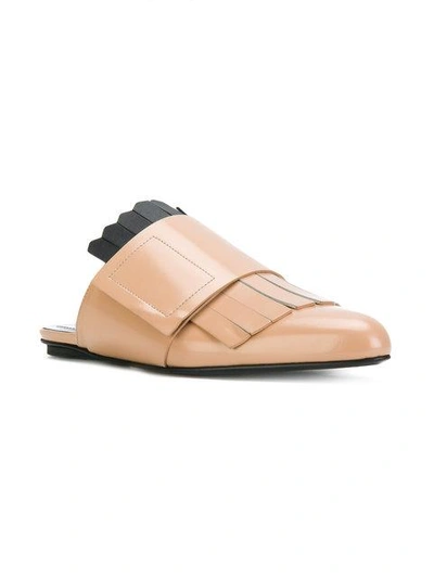 Shop Marni Fringed Buckle Mules In Neutrals