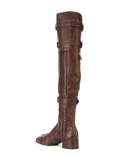 Shop Prada Thigh-high Buckle Boots In Brown