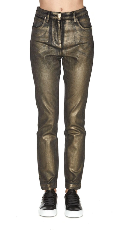 Shop Philipp Plein Upper Gold Jeans In Dirty Gold