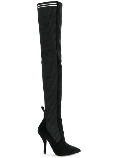 Shop Fendi Thigh-high Sock Boots - Black