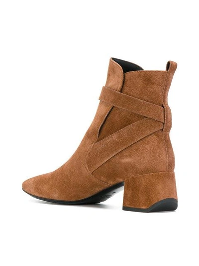 Shop Tod's Buckle Strap Ankle Boots In Brown