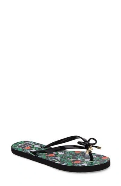 Shop Kate Spade 'nova' Flip Flop In Black Floral Print