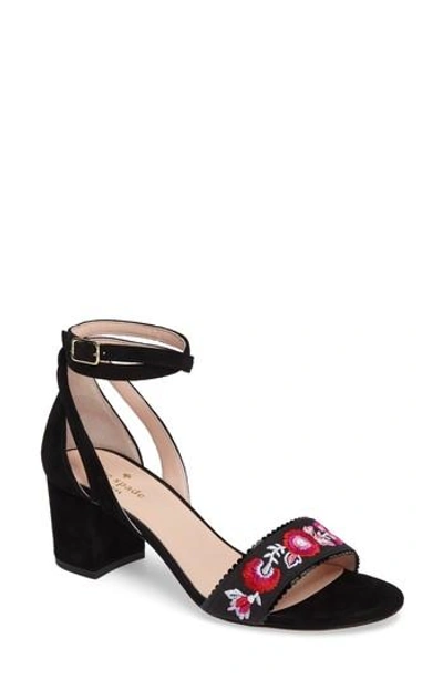 Shop Kate Spade Watson Block Heel Sandal In Black Canvas/ Black