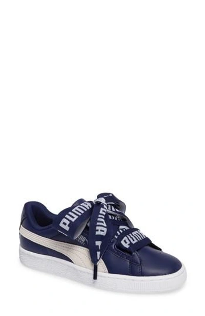 Shop Puma Basket Heart Sneaker In Blue Depths/ White