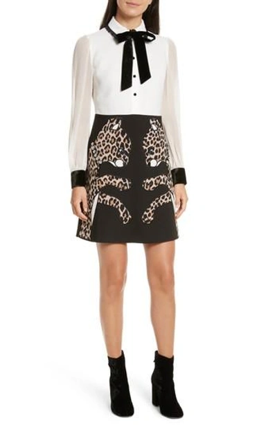 Shop Kate Spade Leopard Applique Shirtdress In Black