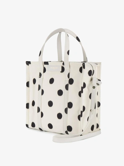 Shop Balenciaga Polka Dot Leather Bazar Shopper Tote Bag S In White