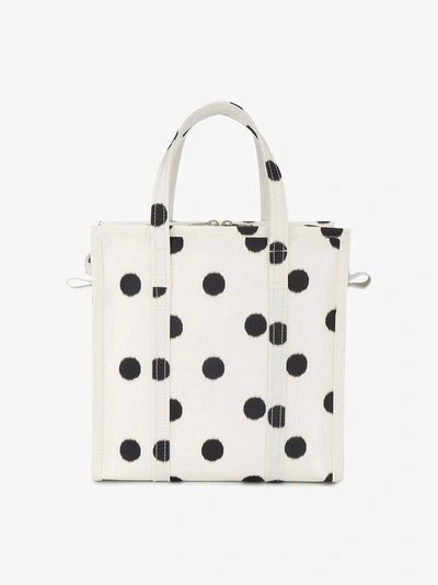 Shop Balenciaga Polka Dot Leather Bazar Shopper Tote Bag S In White
