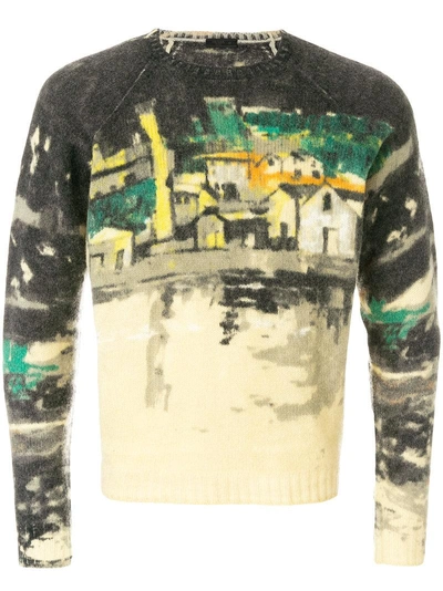 Shop Prada Village Print Sweater In Grey
