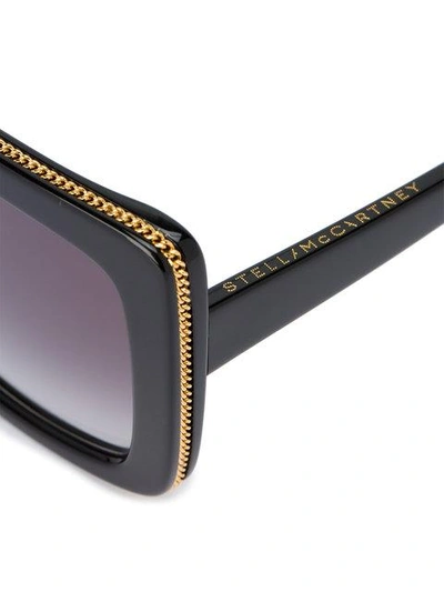 Shop Stella Mccartney Eyewear Black Oversized Chain Trim Square Sunglasses