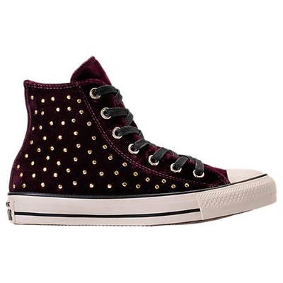 Shop Converse Women's Chuck Taylor High Top Velvet Stud Casual Shoes, Red