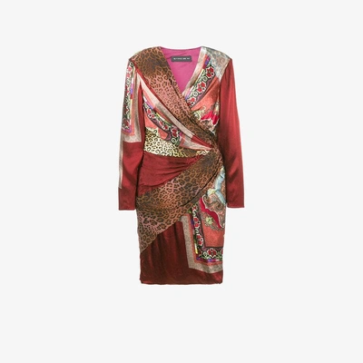 Shop Etro Mixed Print Wrap Dress In Red