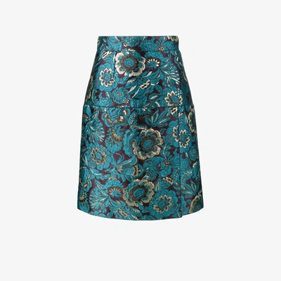Shop Dolce & Gabbana Brocade And Floral Print Skirt In Blue