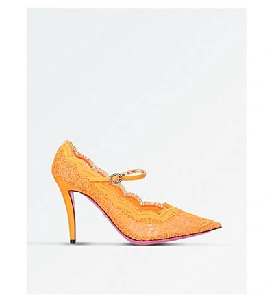Shop Gucci Lace Ballet Flat In Orange
