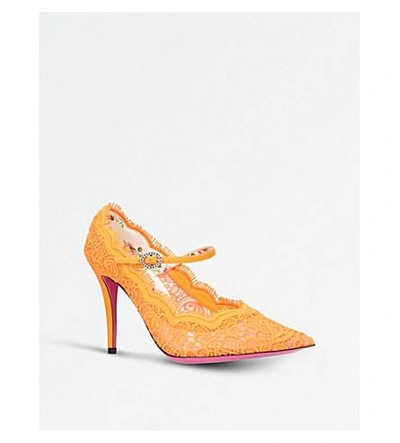 Shop Gucci Lace Ballet Flat In Orange