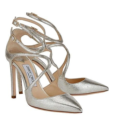 Shop Jimmy Choo Lancer 100 Glitter Leather Pointed Courts In Champagne