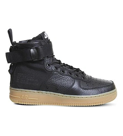 Shop Nike Sf Af-1 17 Leather And Mesh Mid-top Sneakers In Black Gum