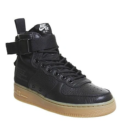 Shop Nike Sf Af-1 17 Leather And Mesh Mid-top Sneakers In Black Gum