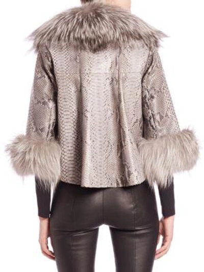 Shop The Fur Salon Python And Fox Fur Jacket In Grey Silver