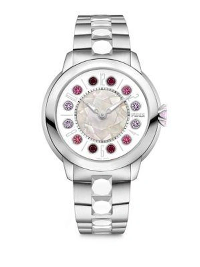 Shop Fendi Ishine Topaz Stainless Steel Bracelet Watch In Silver