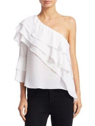 Shop Alice And Olivia Hilaria One-shoulder Bell-sleeve Top In White