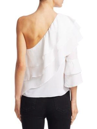 Shop Alice And Olivia Hilaria One-shoulder Bell-sleeve Top In White