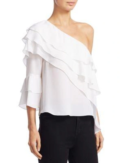 Shop Alice And Olivia Hilaria One-shoulder Bell-sleeve Top In White