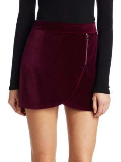 Shop Alice And Olivia Lennon Velvet Mini Skirt In Merlot