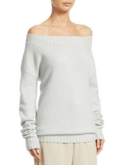 Shop Vince Off-the-shoulder Cashmere Top In Sea