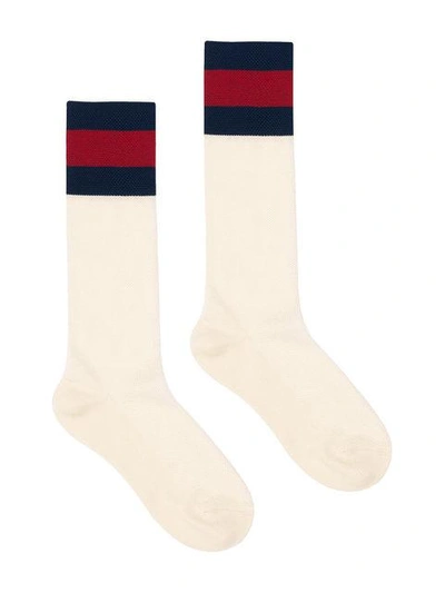 Shop Gucci Web Detail Socks In White