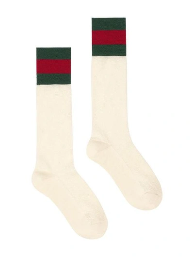 Shop Gucci Cotton Socks With Web In White ,green