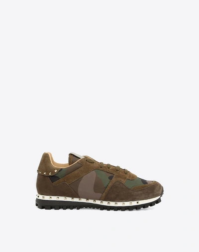 Shop Valentino Garavani Uomo Camouflage Studded Trainer In Military Green